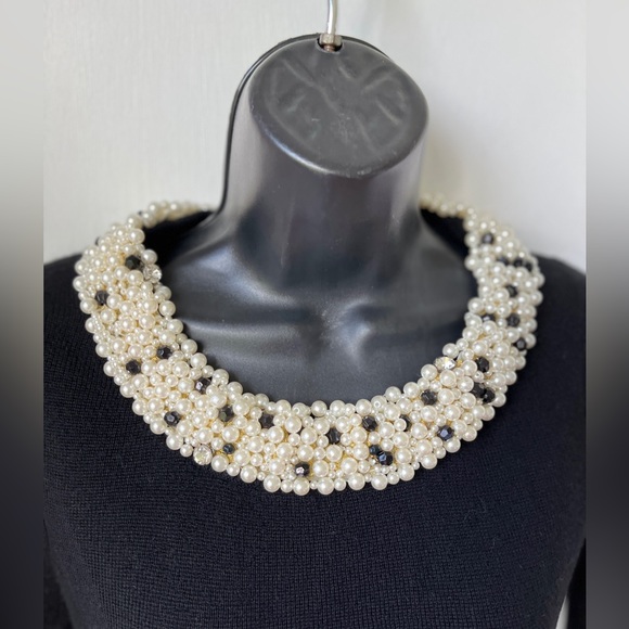 MILLY Women's Black Knit Pearl Trim Dress sz M - Picture 6 of 12